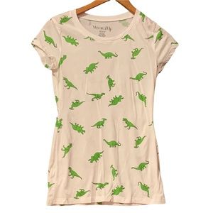 Wound Up T-Shirt Size Small (3-5) White with Green Dinosaurs